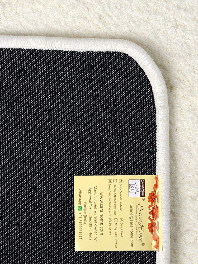 Saral Home Neo Shaggy Yarn Anti-Skid Bath Mats Colour Ivory