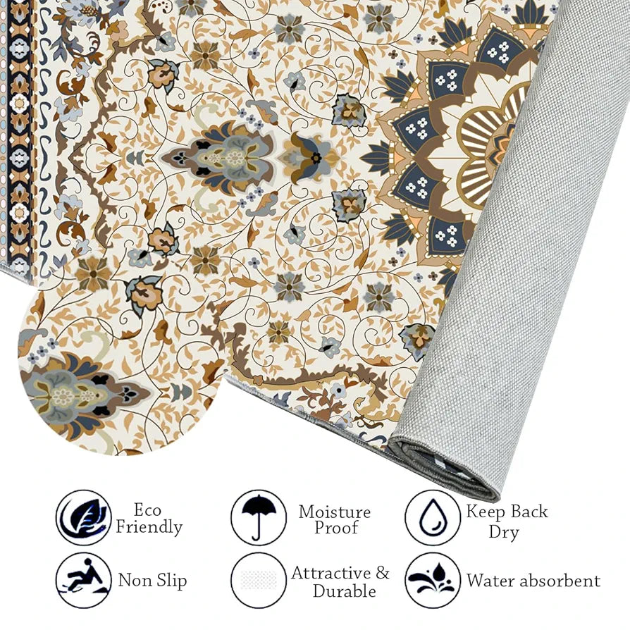 ishro home Feet 3D Jet Multi Printed Carpet Rug Runne Colour Persian White 3 x 5 Feet