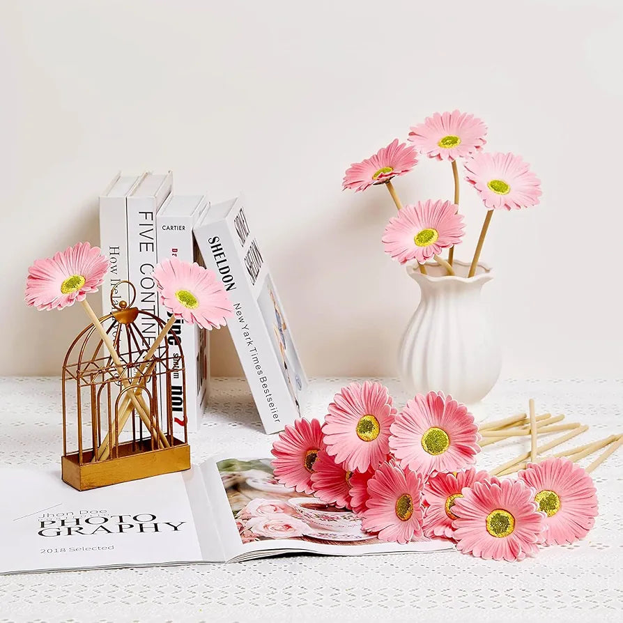 Gerbera Daisy Flowers Pack of 5 Orange Faux Blooms 30cm Tall Pink