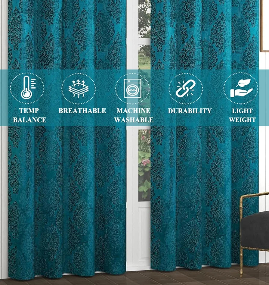 Fresh From Loom Botanical Opaque Window Curtains 6 Feet Long High Tenacity Yarn Polyester Punch Curtains