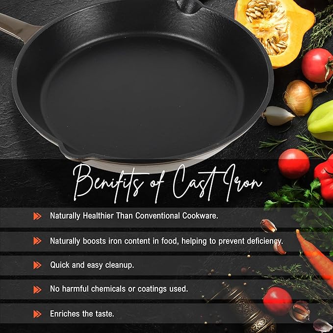 Solara Premium Cast Iron Enamel Base Frying Pan 25 Cm With Handle | Cast Iron Fry Pan | Cast Iron Cookware