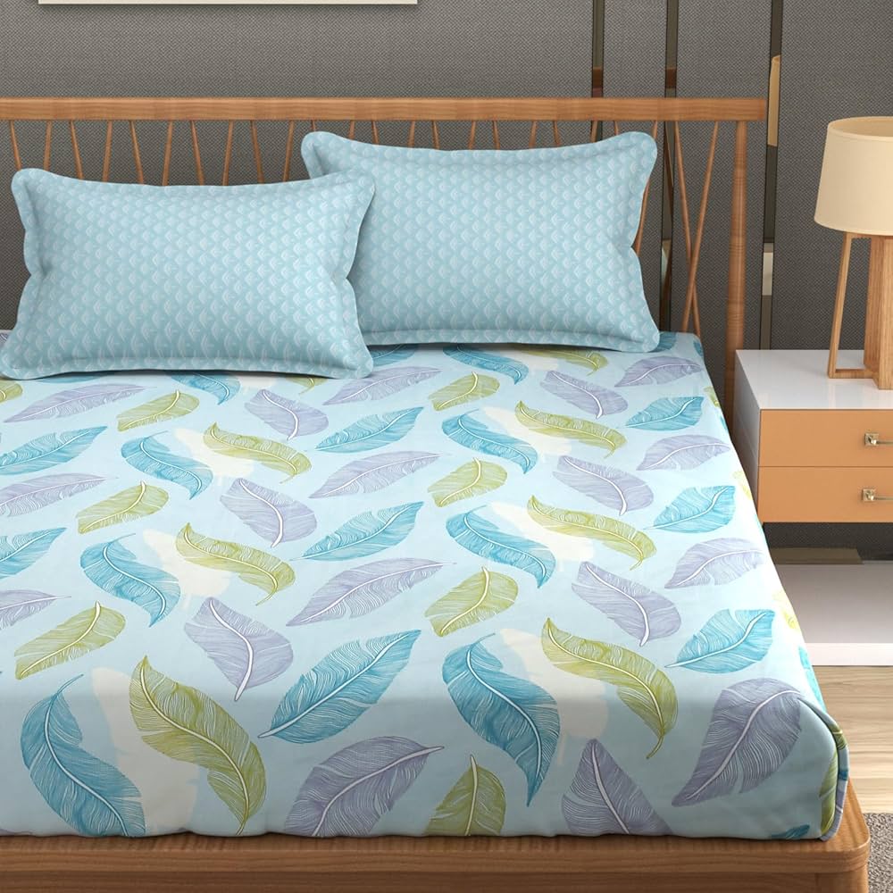 Fresh From Loom Floral XXL King Size Bed Bedsheet for Double Bed 240 TC Bed Sheet with 2 Pillow Cover Printed Aqua Pankh