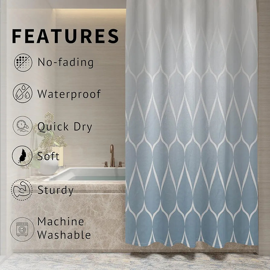 Homethreads Embrace Luxury with Our 6-Feet Long Premium Polyester Shower Curtain with 12 Hooks for a Lavish Bathroom, Machine Washable Blue
