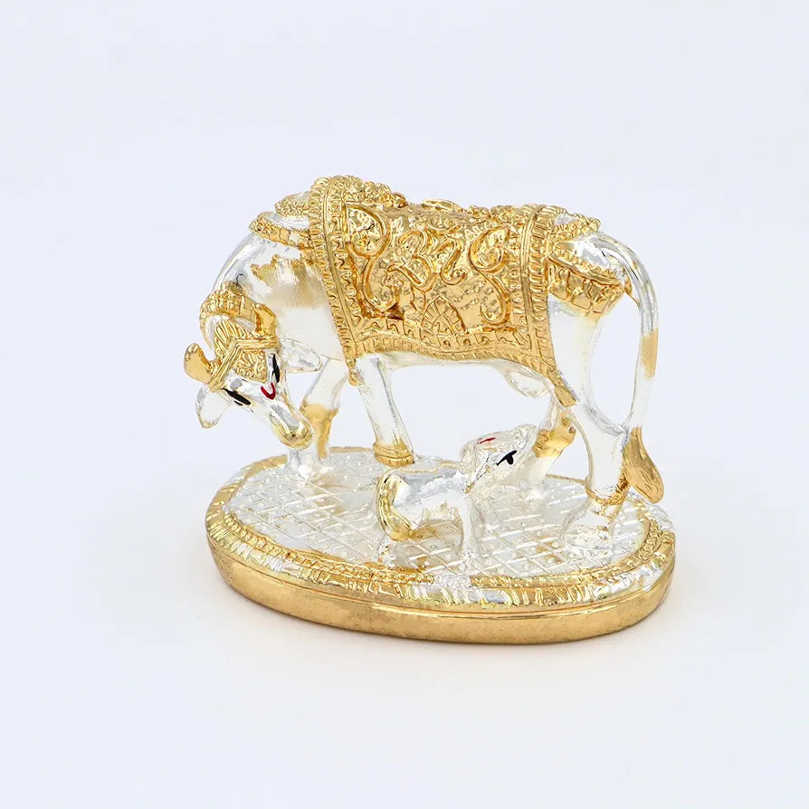 Jaipur Ace Kamdhenu Cow With Calf Statue Standard Small Cow And Calf Size Golden