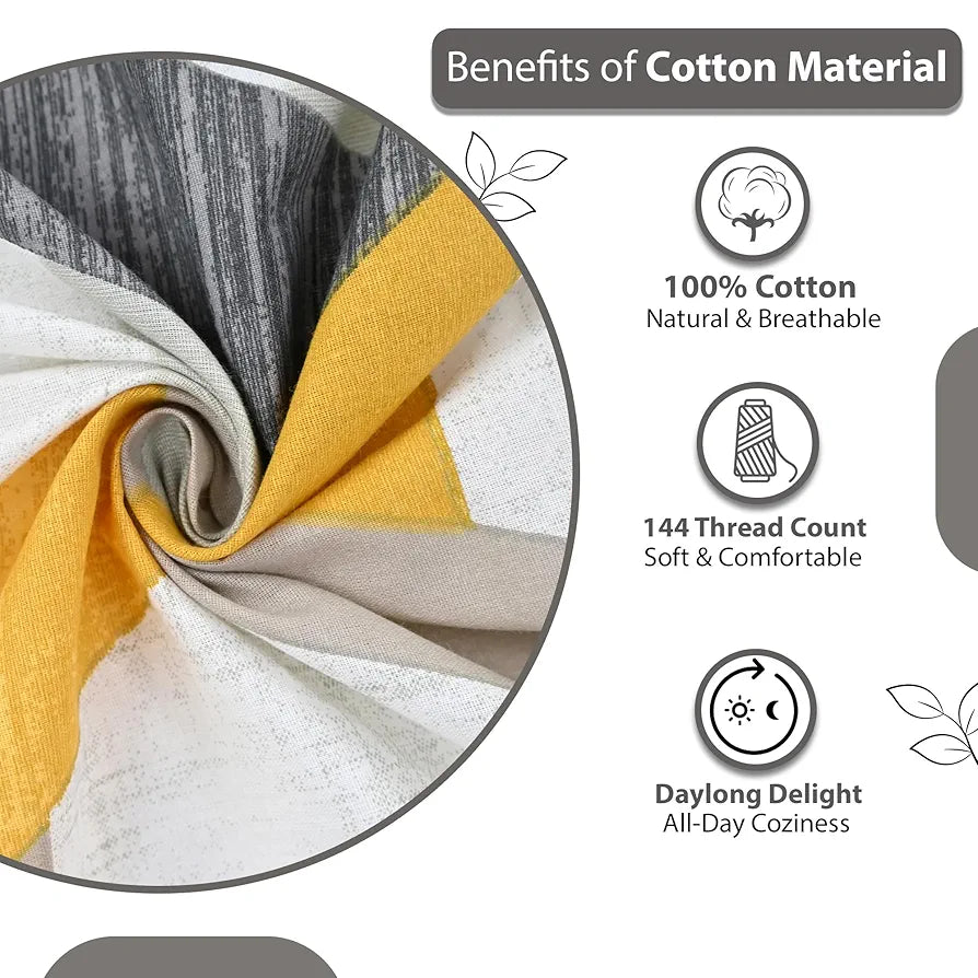 Divine Casa 144 TC Abstract Print Cotton Bedsheets for King Size Bed with 2 Pillow Covers Colour Greyochre