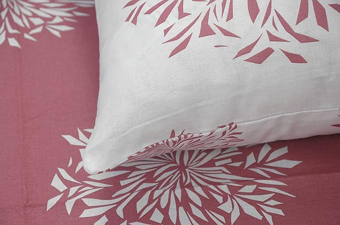 Huesland by Ahmedabad Cotton 144 TC Bedsheet for King Size Bed with 2 Pillow Covers | Mauve & White