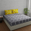 Huesland by Ahmedabad Cotton 144 TC Cotton Bedsheet for Double Bed King Size with 2 Pillow Covers | Grey & Yellow