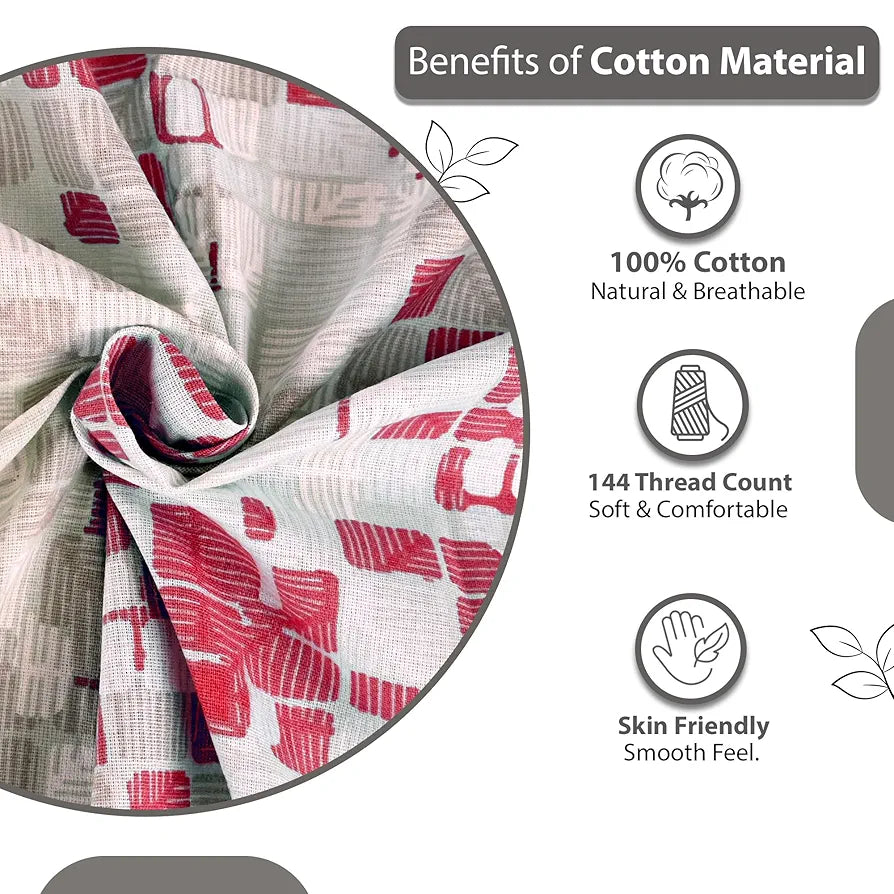 Divine Casa 144 TC Pure Cotton Double Bed Bedsheet with 2 Pillow Covers Mosaic Bloom Colour Ivory Red