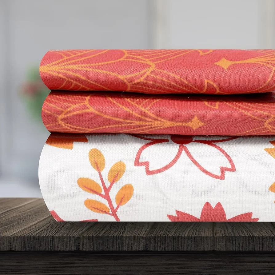 Divine Casa Double Size Bedsheet for Double Bed 144 TC Pure Cotton Queen Size with 2 Pillow Covers Floral Colour Rust White