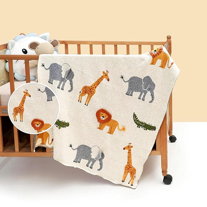 Haus and Kinder Cotton Knitted Blanket for New Born Baby Colour Jungle Party