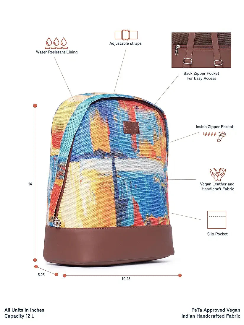 Zouk Printed Women's Jute Handcrafted Vegan Leather Multicolor Daypack/Backpack