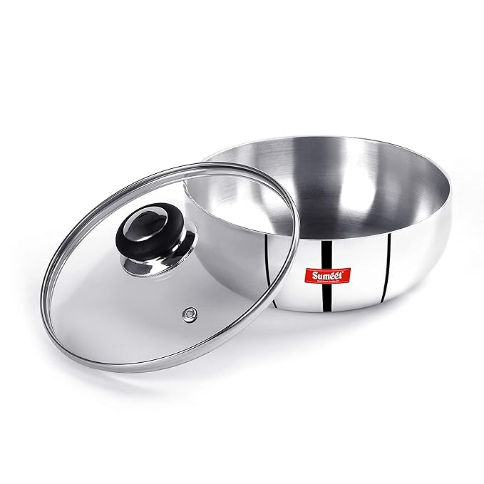 Sumeet 3mm Induction Bottom Aluminium Tasra with Glass Lid (1.8Ltr 20cm)