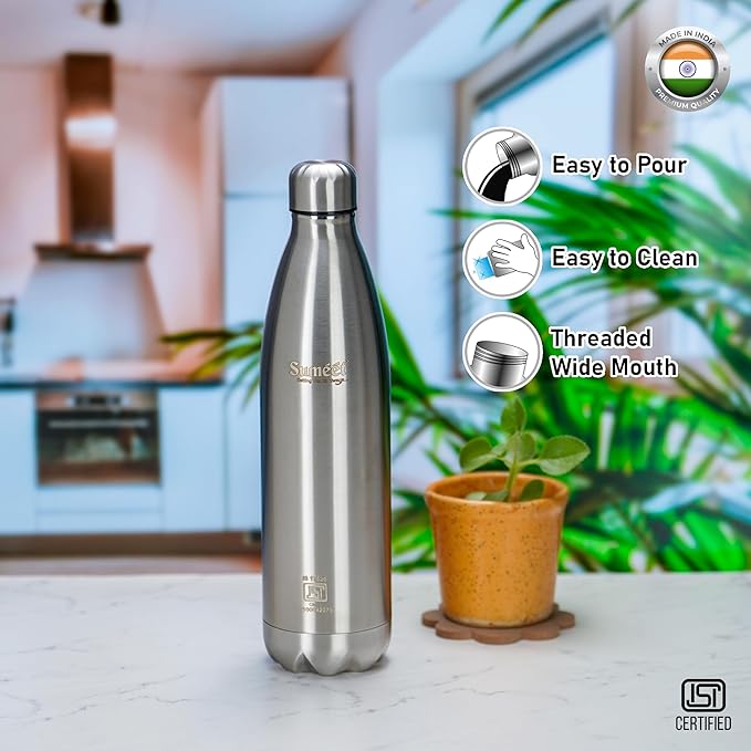 Sumeet Thermo1000 Stainless Steel 24 Hours Hot & Cold Vacuum Flask/Water Bottle Silver - pack of 2