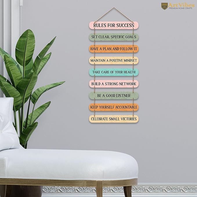 Artvibes Rules for Success Quotes Mdf Wooden Wall Hanging for Home Livingroom Art Item | Home Decor Items