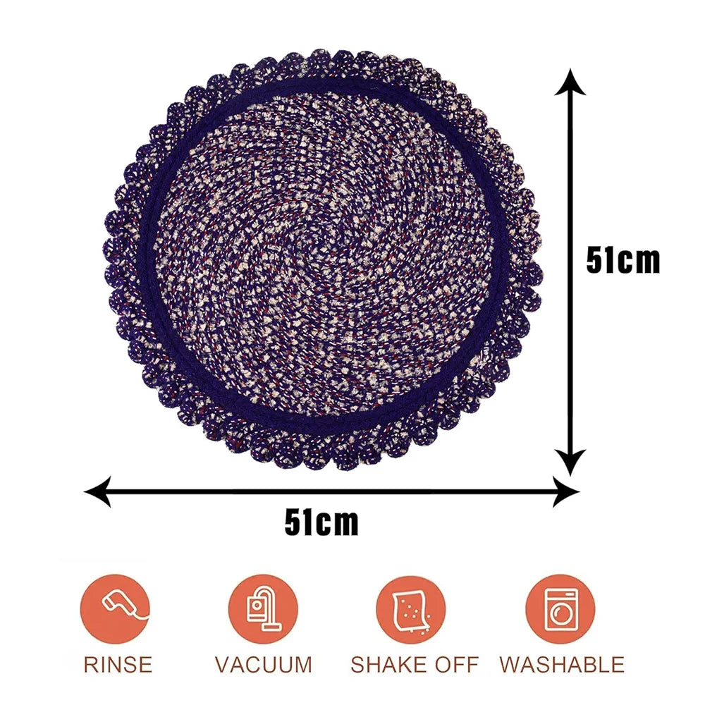 Kuber Industries Round Shape Feather Door Mat Cotton 20 Inch Large Purple Colour