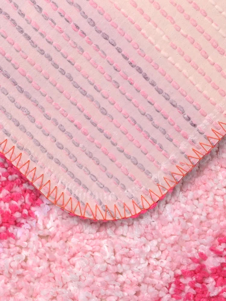 Saral Home Microfiber Striped Rectangle Shaped Anti-Skid Bath Mats Colour Pink (Pack of 2)