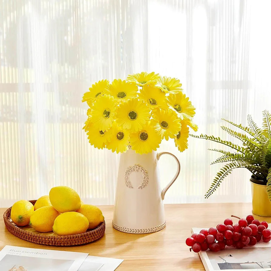 Gerbera Daisy Flowers Pack of 5 Orange Faux Blooms 30cm Tall Yellow