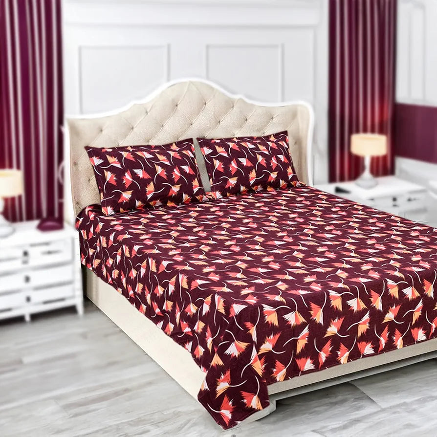 Status Contract Spring Summer Collection Rich Double Bedsheet with 2 Pillow Colour Maroon
