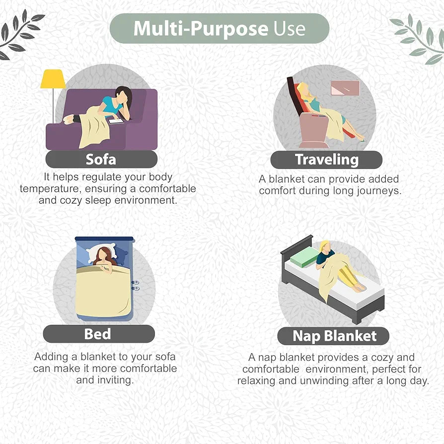 Divine Casa 120 GSM Microfiber Single Dohar Soft & Lightweight Throw Blanket Floral Burst Pattern Colour Sage Green & White