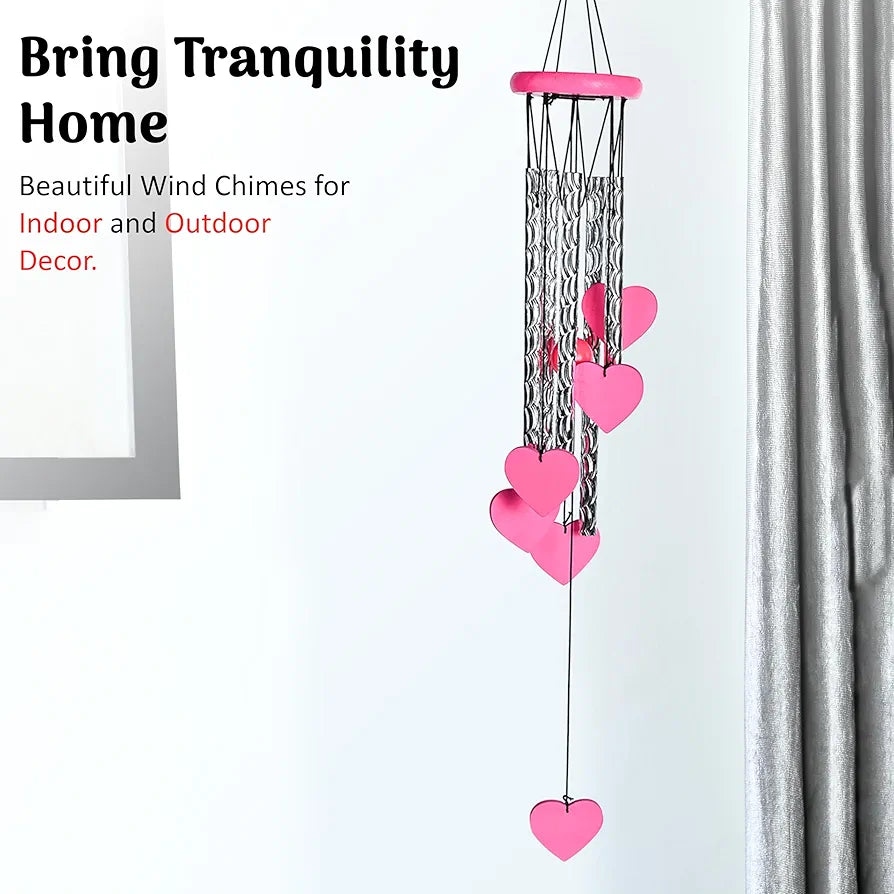 Hanging Wind Chimes for Home and Balcony Heart Shape Pink Wind Chime -018