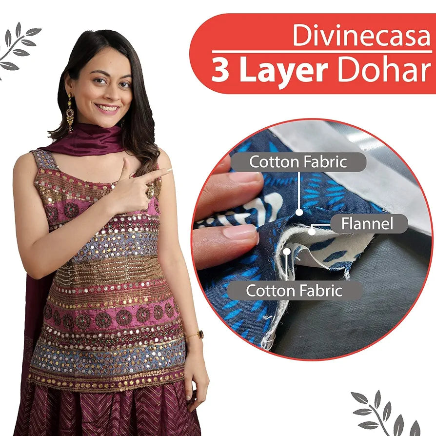 Divine Casa 100% Pure Cotton 120 GSM Reversible Geometric Print Single Bed Dohar for All Season Size TC - 144 Colour Rouge Red