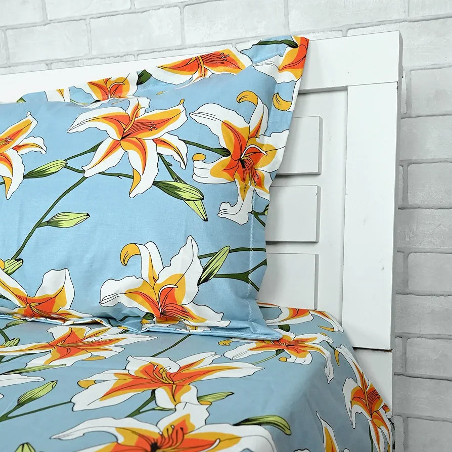 Divine Casa 100% Cotton Bedsheet for Single Bed 144 TC Bedsheet Single Size Bed Cotton with 1 Pillow Cover Colour Soft Sky Blue