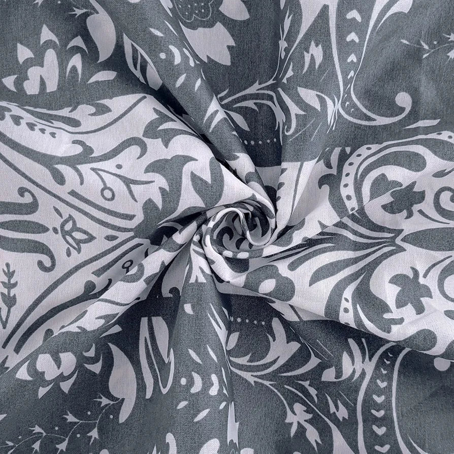 Divine Casa 100% Cotton 144 TC King Size Bedsheet with 2 Pillow Covers Colour Grey & Blue