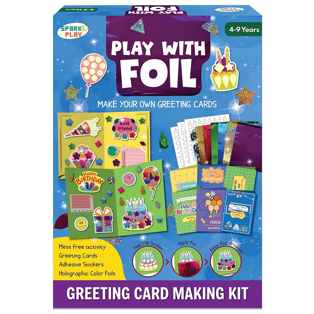 SparkLPlay Greeting Card Making Kit for Kids | DIY Craft Kit with 6 Cards, Foil Art & Stickers | Art & Craft Activity for Girls & Boys Ages 4-9 | Birthday Gift for Kids