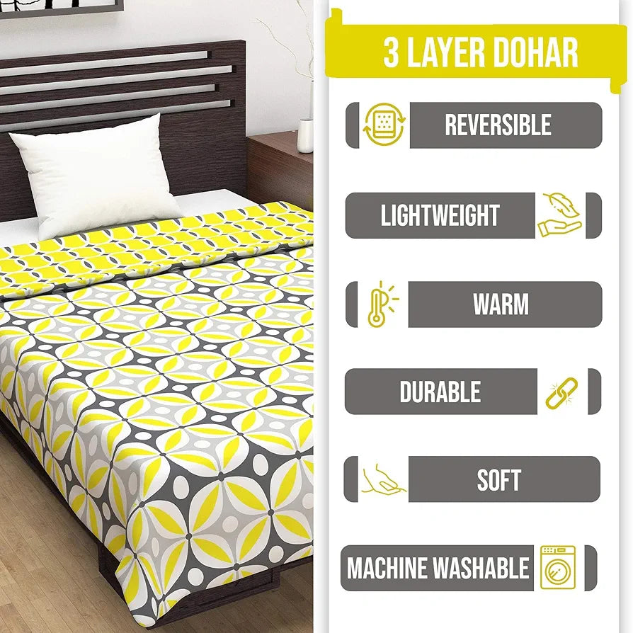 Divine Casa 120 GSM Microfiber Double Dohar Soft & Lightweight Throw Blanket Petal Lattice Pattern Colour Mustard Yellow