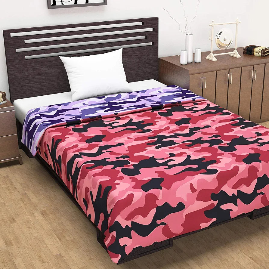 Divine Casa 120 GSM Microfiber Single Dohar Soft & Lightweight Throw Blanket Camouflage Pattern Wild Orchid
