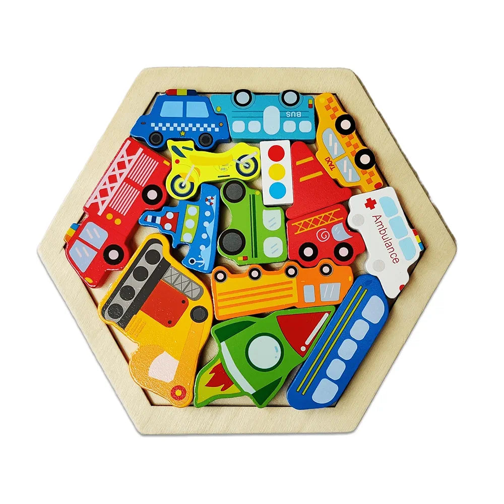 KIDS KINDLY Wooden Stacking & Sorting Puzzle – Vehicles/Transport Theme, Monteszori Toys, Jigsaw Puzzles, Wooden Toys for Kids, Age 3+
