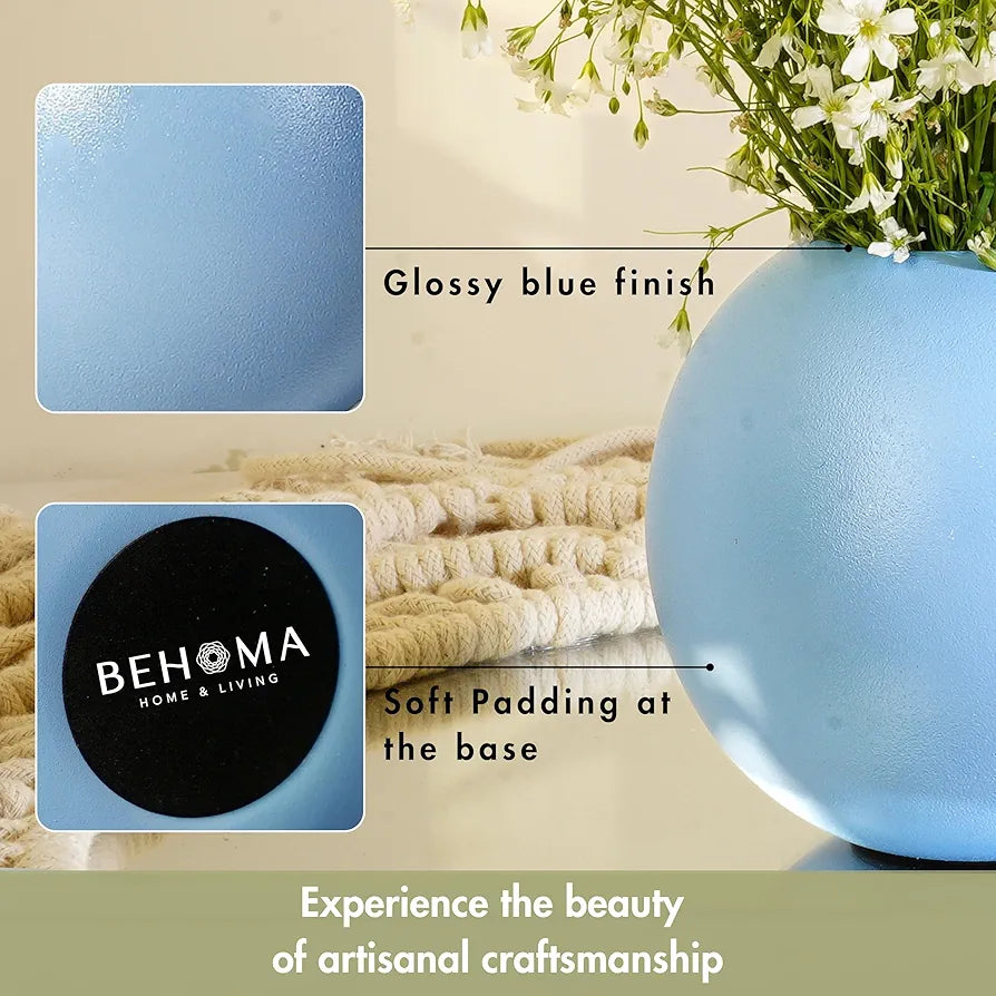 Behoma Metal Ball Round Flower Vase Blue Small Flowers not Included