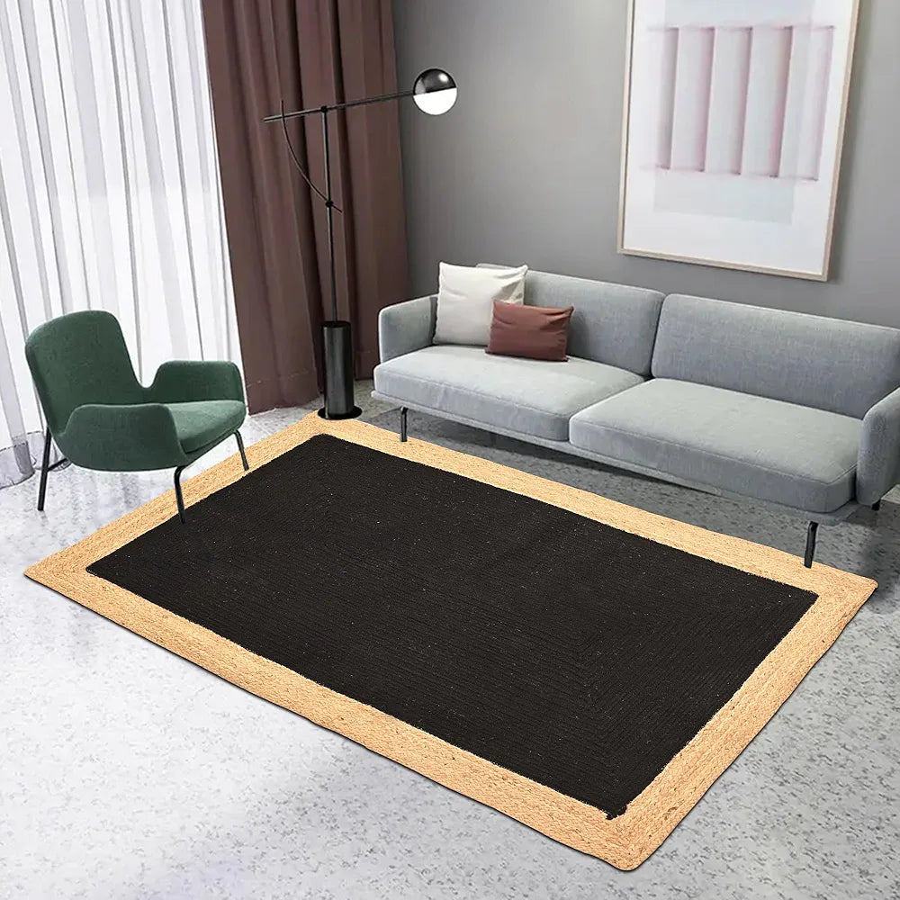 Kuber Industries 3x5 Feet Reversible Carpets for Living Room Machine Washable Border Black & Beige