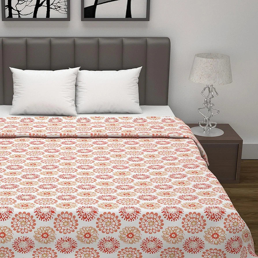 Divine Casa Floret 100% Cotton Double Dohar 120 GSM Soft & Lightweight Throw Blanket Colour Red Orange