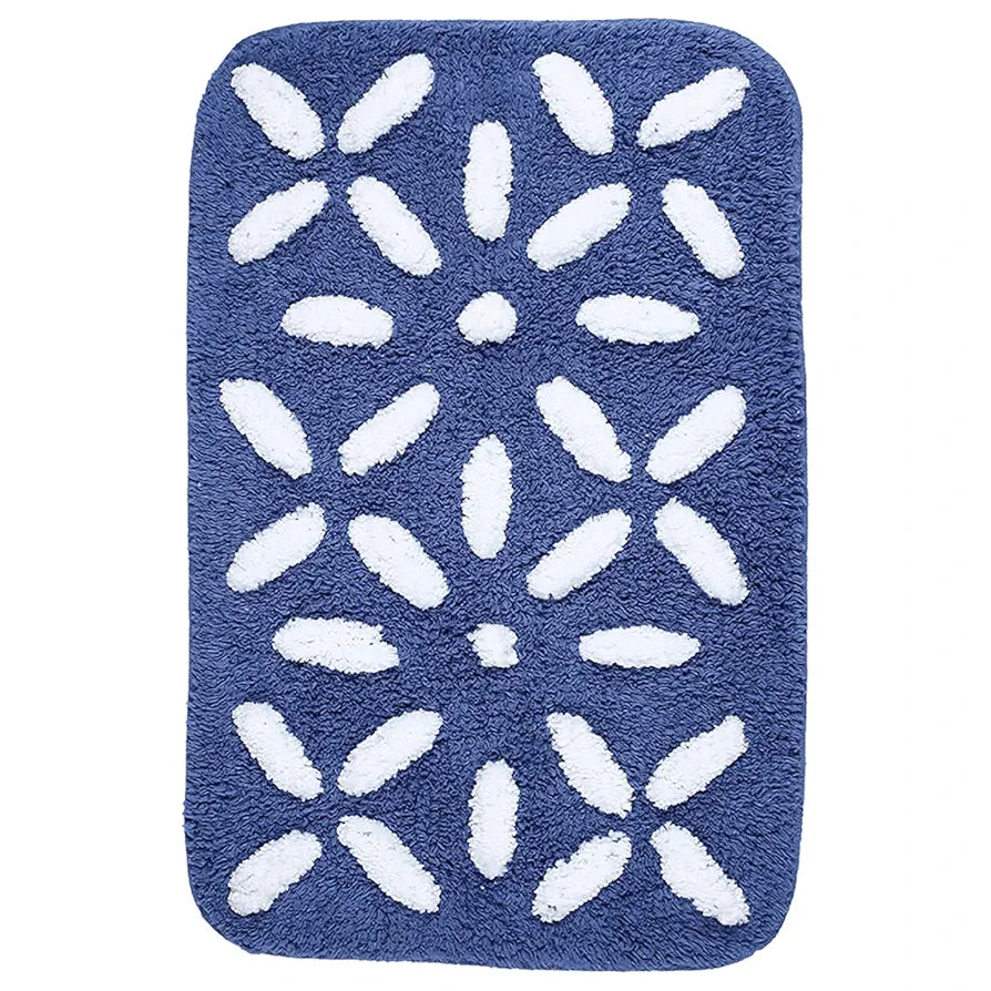 Saral Home Cotton Rectangular Bathmat With Contour Mat Colour Blue