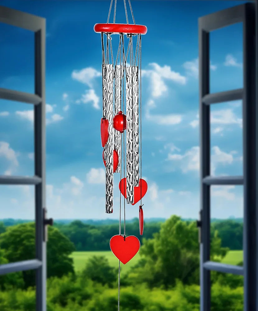 Heart Shape Wind Chime with Silver Pipes Wind Chime -017