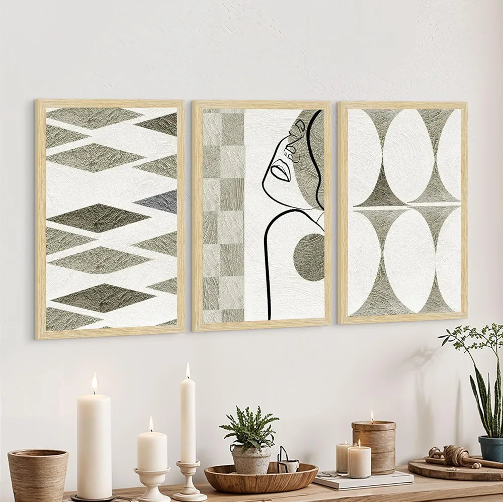 ArtX Paper Aesthetic Patterns Ferns Wall Painting Big Size Framed Painting Set Of 3