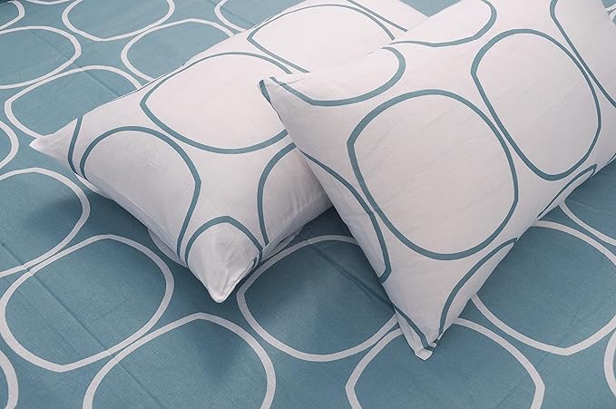 Huesland by Ahmedabad Cotton 144 Tc Cotton Bedsheet for Double Bed King Size with 2 Pillow Covers | Blue & White
