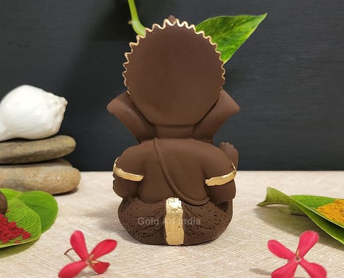 Gold Art India Brown Terracotta Idol for Ganesh Idol for Car Dashboard God for Home Decor
