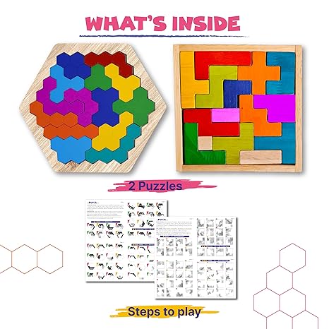 The Puzzl Co - Set of 2 Wooden Pattern Puzzles for Kids Educational Birthday Gift for Kids