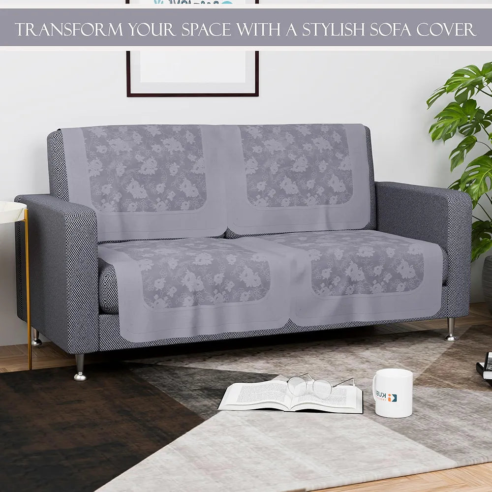 Kuber Industries Set of 6 Net Durable 2+1 Seater Sofa Covers for Living Room Self Net Hawaii Grey