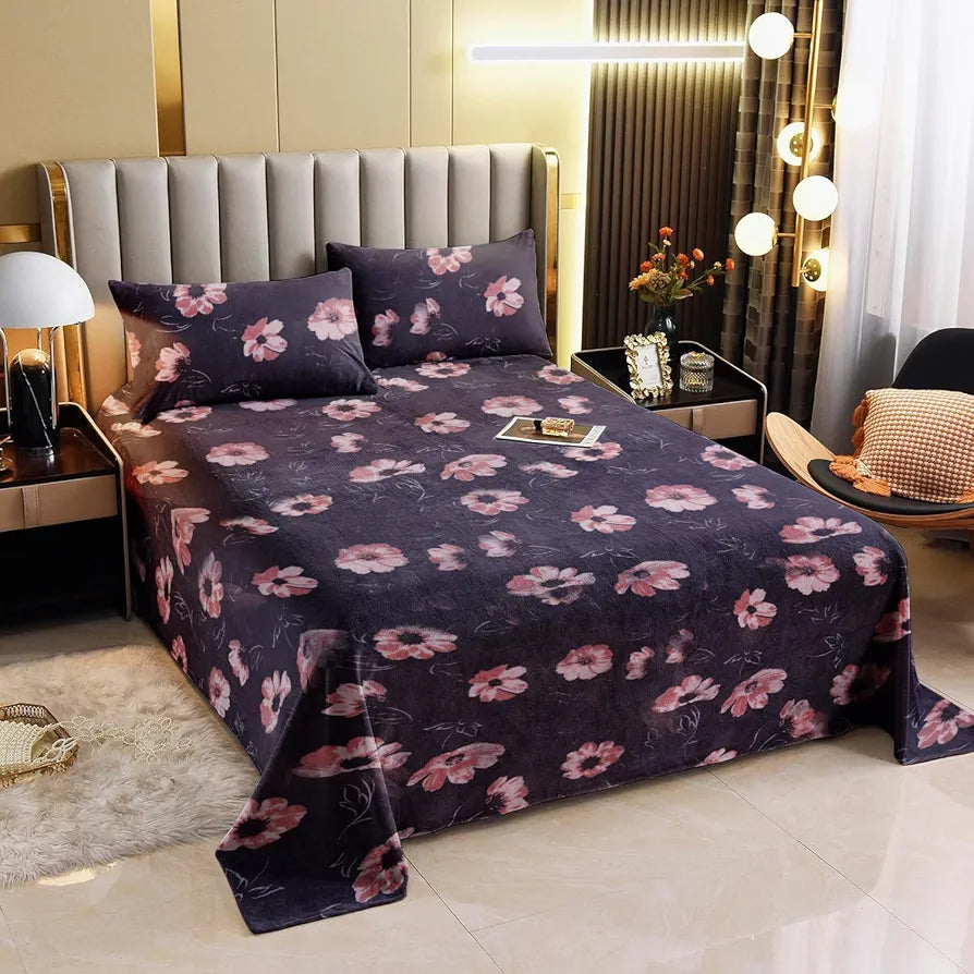 Cloth Fusion 190 TC Warm Winter Bedsheet for Double Bed King Size with 2 Pillow Covers Cozy Woolen Purplepetal
