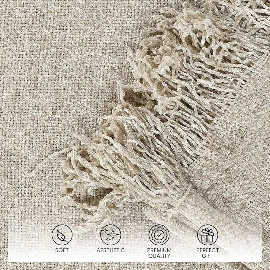 Sashaa World Soft Chenille Throw Colour Natural