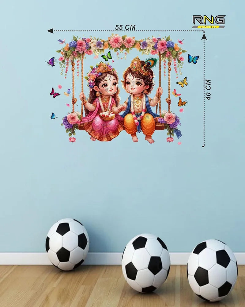 Rng Graphics Pvc Vinyl Krishna Wall Sticker Radha Krishna Wall Stickers Multicolor 55cm X 40cm DW-140L
