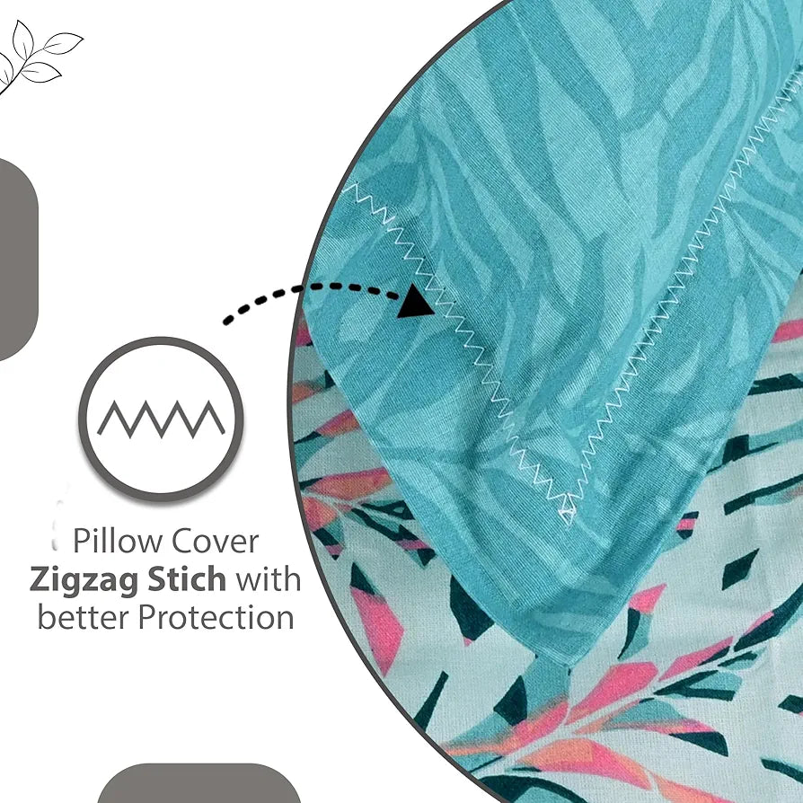 Divine Casa 144 TC 100% Cotton Double Bedsheet with 2 Pillow Covers Tropical Leaf Colour Light Blue Pink