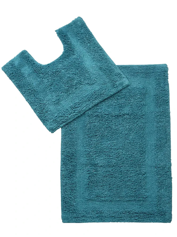 Sashaa World Solid Anti-skid Cotton Bathmat And Contour Set For Bathroom Colour Blue