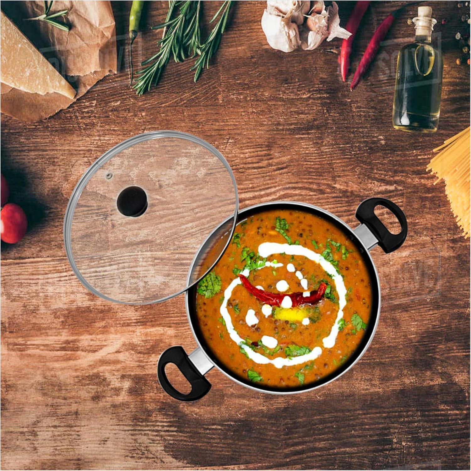 Butterfly Coral DLX Granite Non Stick Kadai with Glass Lid | Premium Virgin Aluminium | Induction Base