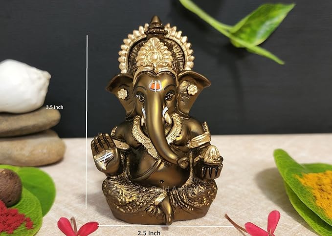 Gold Art India Handcrafted French Brown Mukut Ganesha Idol Perfect for Car Dashboard Home or Office