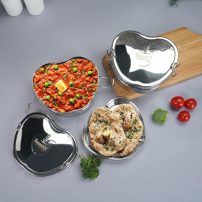Sumeet Stainless Steel Apple Lunch Box/Tiffin Set of 2 Pcs| 650 ml Each