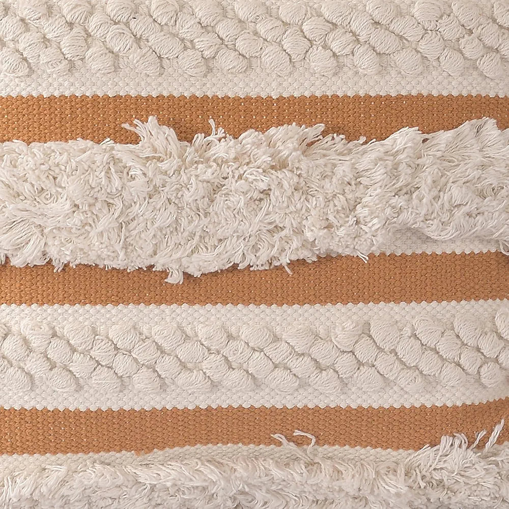 Sashaa World Boho Chic Chunky Cotton Handwoven Cushion Cover Colour Yellow Ivory